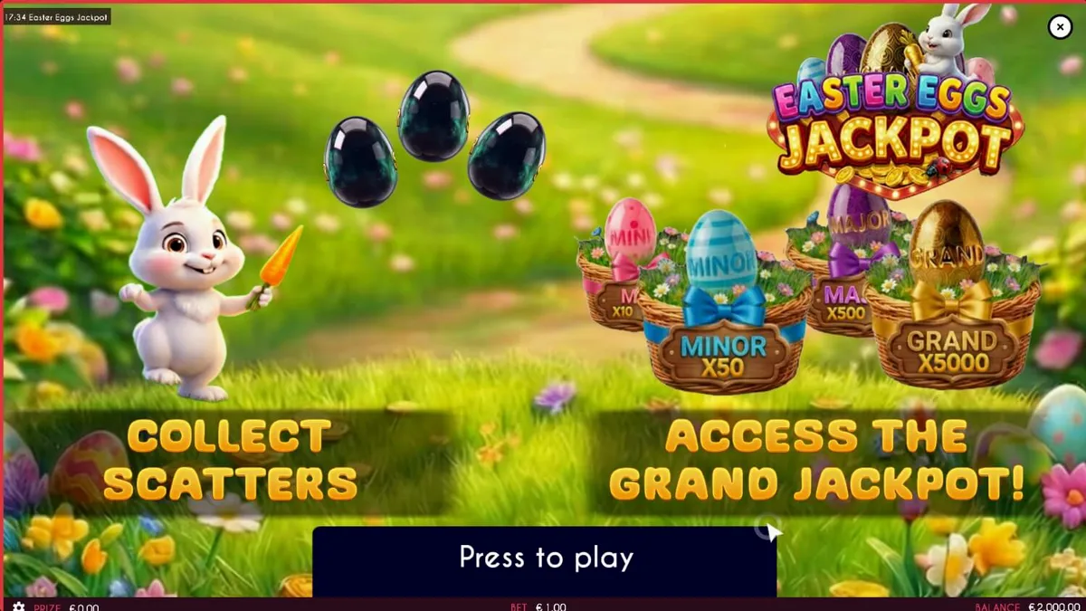 Tampilan visual slot Easter Eggs Jackpot dengan tema musim semi dan telur paskah